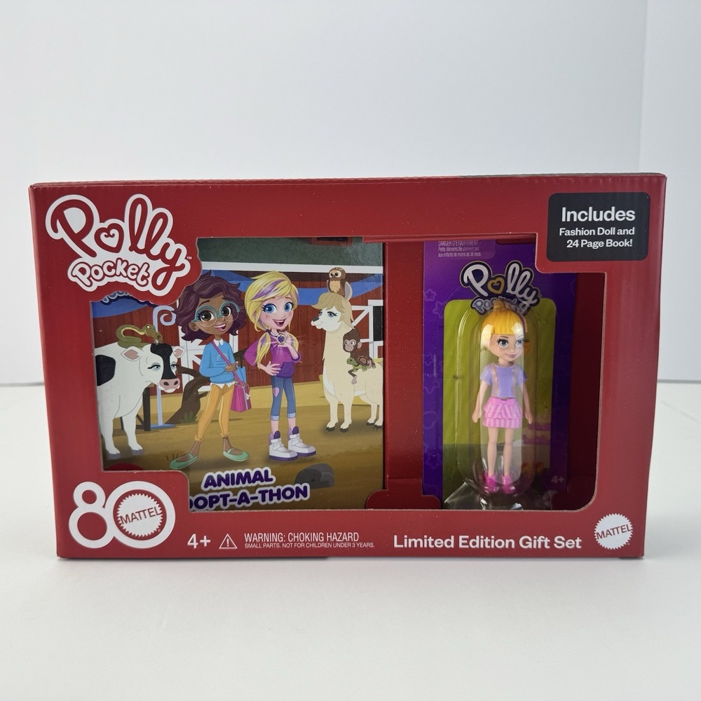 Polly Pocket Fashion Doll & 24-Pg Book, Animal Adopt-A-Thon, Limited Edition,New